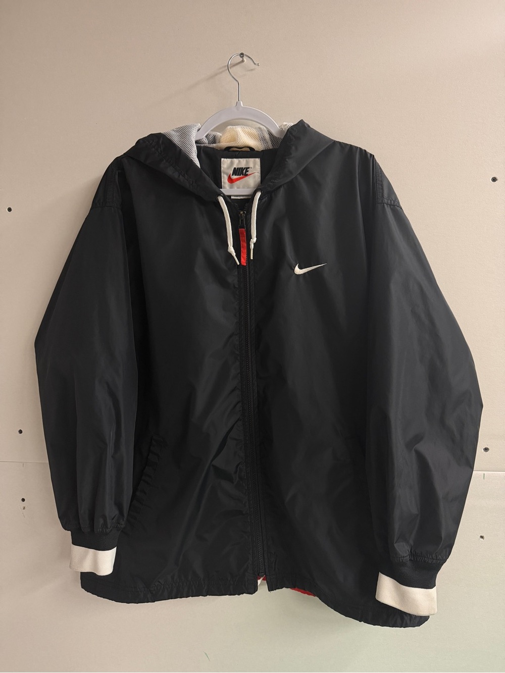 Vintage Nike Hooded Windbreaker light Jacket Mens Large Red/Black